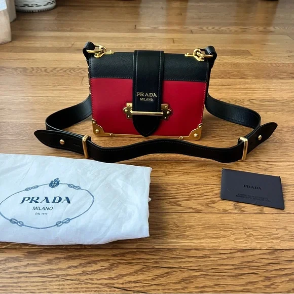 PRADA City Calfskin Saffiano Cahier Bag Fuoco Black - Picture 2 of 12